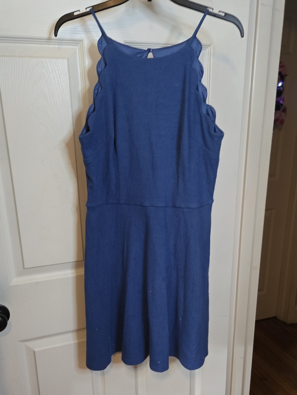 Scallop-Edge Mini Dress in Navy Blue